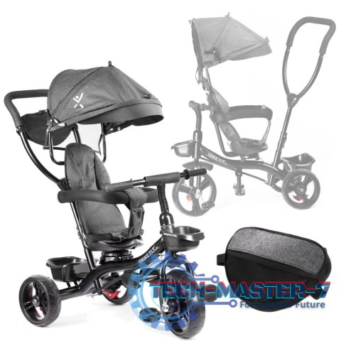 Rowerek trójkołowy Trike Fix Lite 3w1 z daszkiem obracany regulowany spacerówka prowadnik pasy szary Rowerek trójkołowy Trike Fix Lite 3w1 z daszkiem obracany regulowany spacerówka prowadnik pasy szary