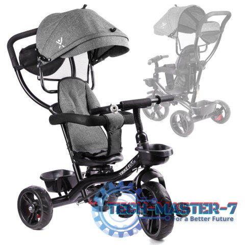 Rowerek trójkołowy Trike Fix Lite 3w1 z daszkiem obracany regulowany spacerówka prowadnik pasy szary Rowerek trójkołowy Trike Fix Lite 3w1 z daszkiem obracany regulowany spacerówka prowadnik pasy szary