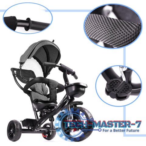 Rowerek trójkołowy Trike Fix Lite 3w1 z daszkiem obracany regulowany spacerówka prowadnik pasy szary Rowerek trójkołowy Trike Fix Lite 3w1 z daszkiem obracany regulowany spacerówka prowadnik pasy szary