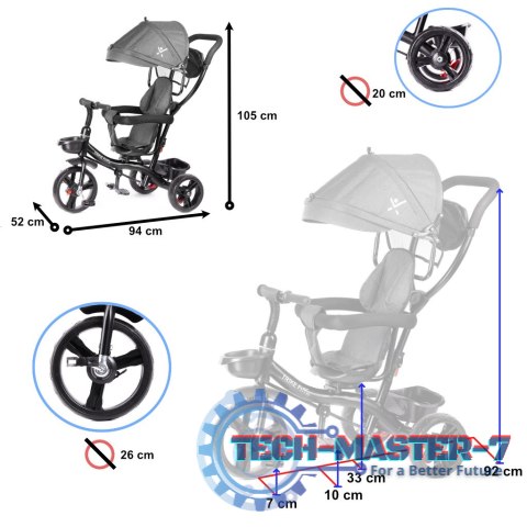 Rowerek trójkołowy Trike Fix Lite 3w1 z daszkiem obracany regulowany spacerówka prowadnik pasy szary Rowerek trójkołowy Trike Fix Lite 3w1 z daszkiem obracany regulowany spacerówka prowadnik pasy szary