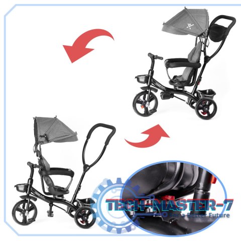 Rowerek trójkołowy Trike Fix Lite 3w1 z daszkiem obracany regulowany spacerówka prowadnik pasy szary Rowerek trójkołowy Trike Fix Lite 3w1 z daszkiem obracany regulowany spacerówka prowadnik pasy szary