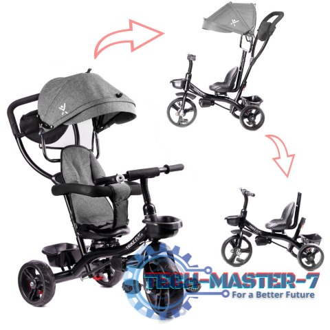 Rowerek trójkołowy Trike Fix Lite 3w1 z daszkiem obracany regulowany spacerówka prowadnik pasy szary Rowerek trójkołowy Trike Fix Lite 3w1 z daszkiem obracany regulowany spacerówka prowadnik pasy szary