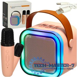 Zestaw do karaoke 2 mikrofony + głośnik przenośny BLUETOOTH USB LED różowy