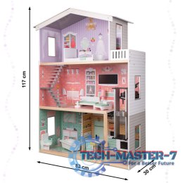 Domek dla lalek drewniany mebelki pastelowy 117cm