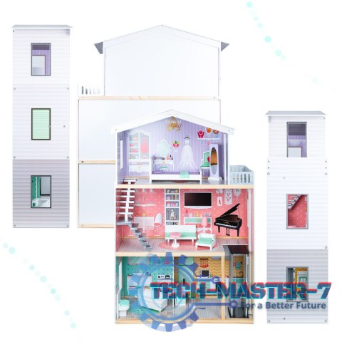 Domek dla lalek drewniany mebelki pastelowy 117cm Domek dla lalek drewniany mebelki pastelowy 117cm