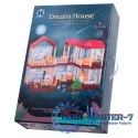 Domek dla lalek willa czerwony dach oświetlenie mebelki i lalki 39,5cm