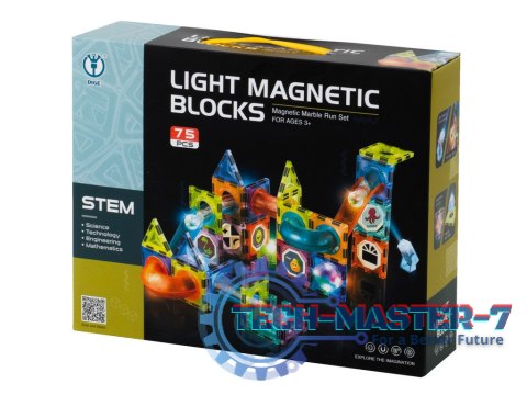 Klocki magnetyczne marble tor kulkowy świecący 75 elementów Klocki magnetyczne marble tor kulkowy świecący 75 elementów