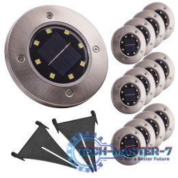 Lampy ogrodowe solarne najazdowe gruntowe czujnik zmierzchu wbijane świecący dysk 8LED 12szt. zimny biały