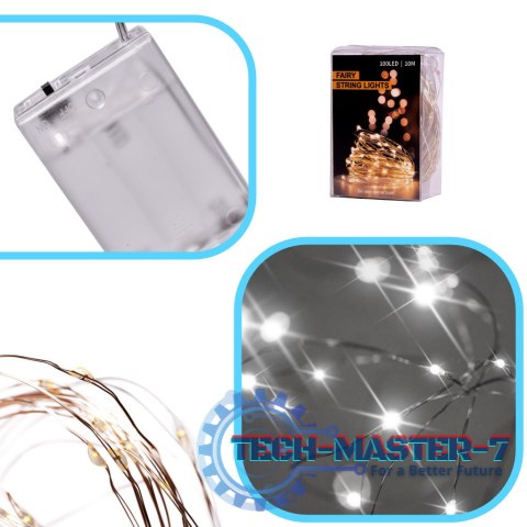 Lampki LED druciki dekoracyjne świąteczne choinkowe 10m 100LED zimny biały Lampki LED druciki dekoracyjne świąteczne choinkowe 10m 100LED zimny biały