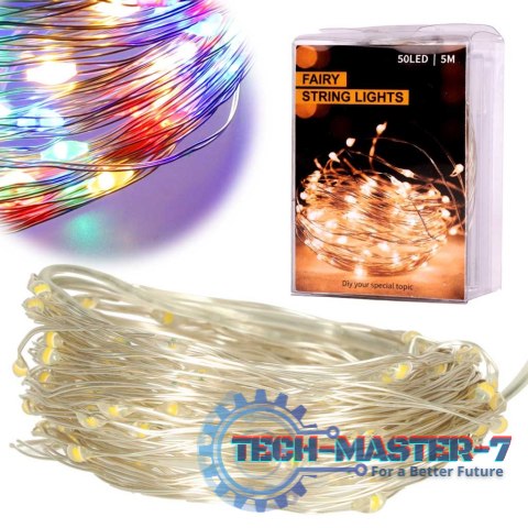 Lampki LED druciki dekoracyjne świąteczne choinkowe 5m 50LED multikolor