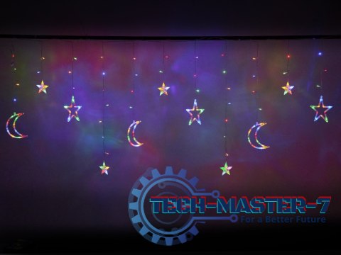 Lampki LED kurtyna księżyc gwiazdy świąteczne choinkowe 2,5m 138LED multikolor Lampki LED kurtyna księżyc gwiazdy świąteczne choinkowe 2,5m 138LED multikolor