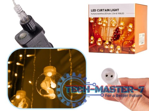 Lampki LED kurtyna kule wiszące świąteczne choinkowe 3m 108LED ciepły biały Lampki LED kurtyna kule wiszące świąteczne choinkowe 3m 108LED ciepły biały