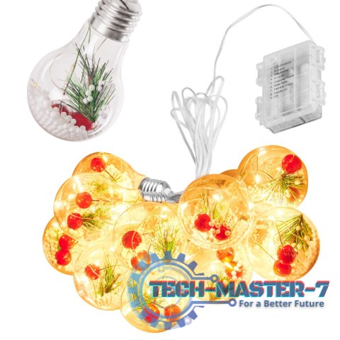 Lampki LED łańcuch na baterie kurtyna lampki choinkowe świąteczne kule z dekoracją 3m 50LED ciepły