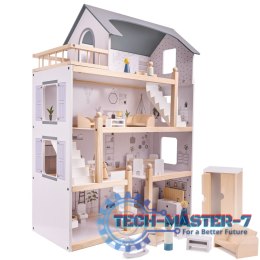 Domek dla lalek drewniany mebelki 80cm biały szary