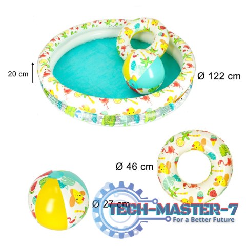 Basen dmuchany ogrodowy 3w1 dla dzieci kółko piłka BESTWAY 51124 122cm Basen dmuchany ogrodowy 3w1 dla dzieci kółko piłka BESTWAY 51124 122cm
