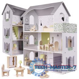 Domek dla lalek drewniany mebelki 70cm szary