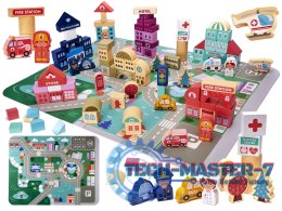 Klocki drewniane edukacyjne miasto puzzle 100el.