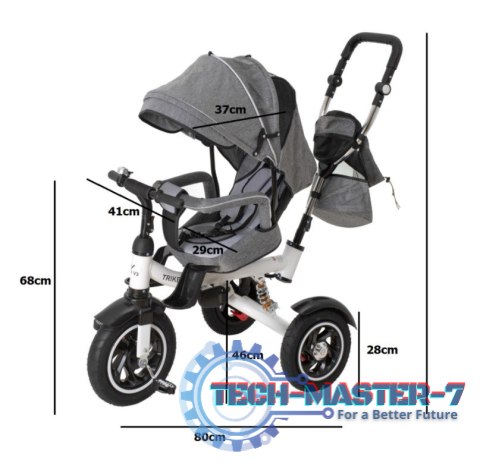 Rowerek Trójkołowy Trike Fix 3w1 z daszkiem obracany regulowany spacerówka prowadnik pasy V3 szary