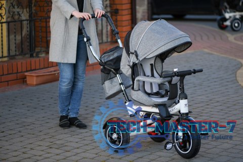 Rowerek Trójkołowy Trike Fix 3w1 z daszkiem obracany regulowany spacerówka prowadnik pasy V3 szary Rowerek Trójkołowy Trike Fix 3w1 z daszkiem obracany regulowany spacerówka prowadnik pasy V3 szary