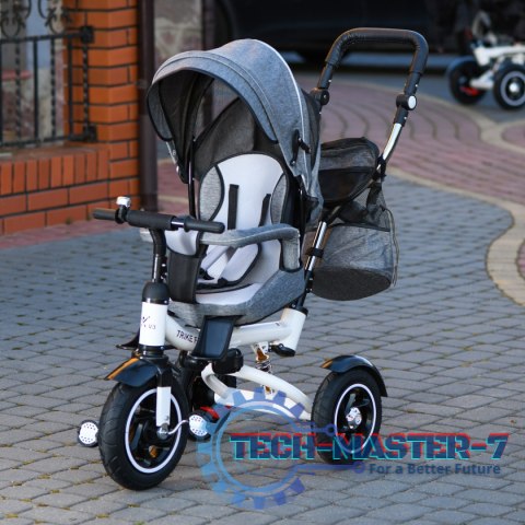 Rowerek Trójkołowy Trike Fix 3w1 z daszkiem obracany regulowany spacerówka prowadnik pasy V3 szary Rowerek Trójkołowy Trike Fix 3w1 z daszkiem obracany regulowany spacerówka prowadnik pasy V3 szary