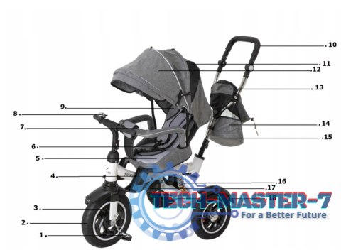 Rowerek Trójkołowy Trike Fix 3w1 z daszkiem obracany regulowany spacerówka prowadnik pasy V3 szary Rowerek Trójkołowy Trike Fix 3w1 z daszkiem obracany regulowany spacerówka prowadnik pasy V3 szary