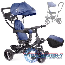 Rowerek trójkołowy Trike Fix Lite 3w1 z daszkiem obracany regulowany spacerówka prowadnik pasy granatowy