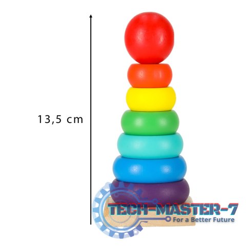 Wieża piramida piramidka drewniana do układania sorter kolorowy tęczowy 13cm Wieża piramida piramidka drewniana do układania sorter kolorowy tęczowy 13cm