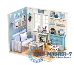 Domek dla lalek drewniany pokój dzienny model do złożenia LED DIY 3016 15,02cm