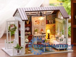 Domek dla lalek drewniany salon model do złożenia LED 8008-A 20,6cm