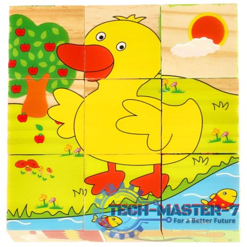 Klocki drewniane edukacyjne puzzle układanka kostki Farma 6w1 9el. Klocki drewniane edukacyjne puzzle układanka kostki Farma 6w1 9el.