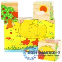 Klocki drewniane edukacyjne puzzle układanka kostki Farma 6w1 9el.