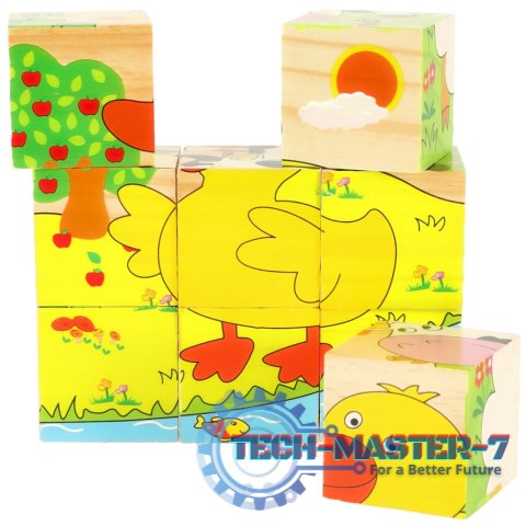 Klocki drewniane edukacyjne puzzle układanka kostki Farma 6w1 9el. Klocki drewniane edukacyjne puzzle układanka kostki Farma 6w1 9el.