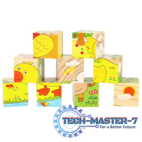 Klocki drewniane edukacyjne puzzle układanka kostki Farma 6w1 9el. Klocki drewniane edukacyjne puzzle układanka kostki Farma 6w1 9el.
