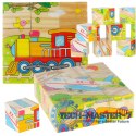 Klocki drewniane edukacyjne puzzle układanka kostki Pojazdy 6w1 9el.