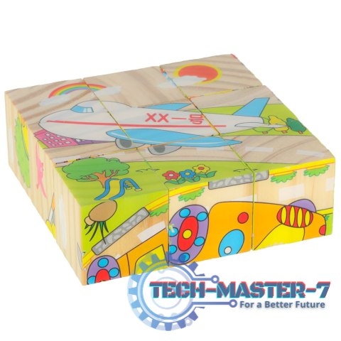 Klocki drewniane edukacyjne puzzle układanka kostki Pojazdy 6w1 9el. Klocki drewniane edukacyjne puzzle układanka kostki Pojazdy 6w1 9el.