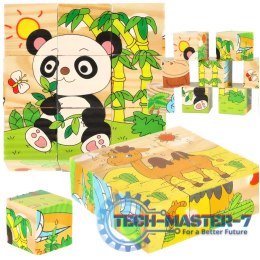 Klocki drewniane edukacyjne puzzle układanka kostki Safari 6w1 9el.