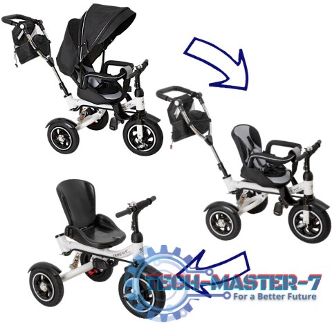 Rowerek Trójkołowy Trike Fix 3w1 z daszkiem obracany regulowany spacerówka prowadnik pasy V3 czarny Rowerek Trójkołowy Trike Fix 3w1 z daszkiem obracany regulowany spacerówka prowadnik pasy V3 czarny