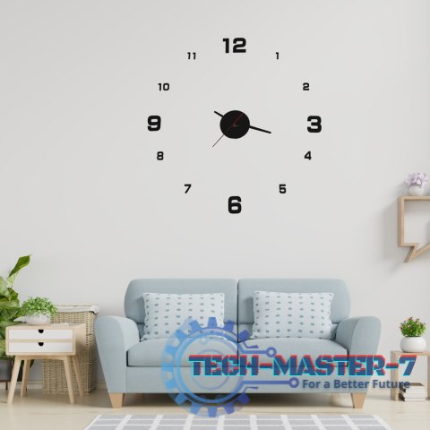 Zegar ścienny do salonu kuchni DIY naklejany nowoczesny 3D czarny 4 duże cyfry Zegar ścienny do salonu kuchni DIY naklejany nowoczesny 3D czarny 4 duże cyfry