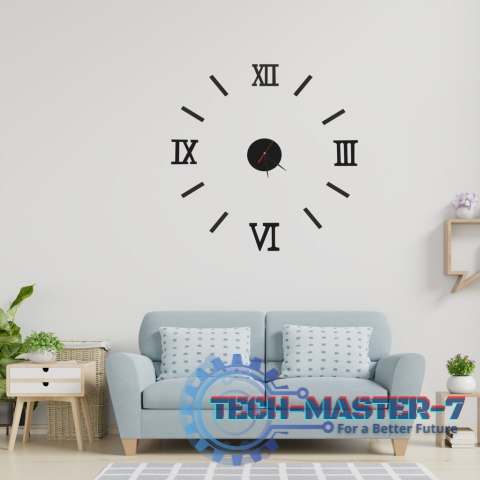 Zegar Ścienny naklejany DIY regulowany czarny cyfry rzymskie 130cm Zegar Ścienny naklejany DIY regulowany czarny cyfry rzymskie 130cm