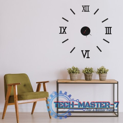 Zegar Ścienny naklejany DIY regulowany czarny cyfry rzymskie 130cm Zegar Ścienny naklejany DIY regulowany czarny cyfry rzymskie 130cm