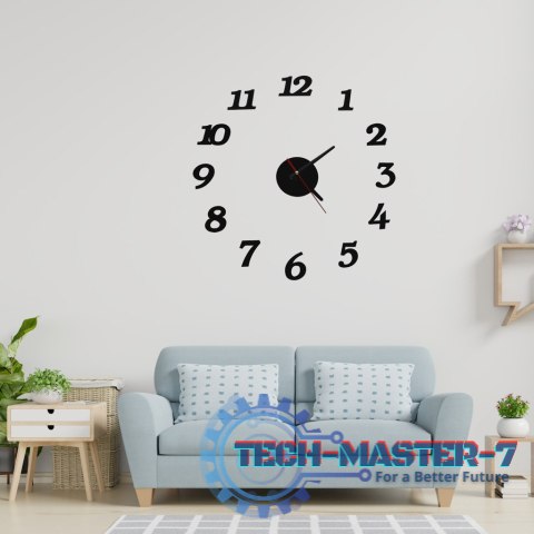 Zegar Ścienny naklejany DIY regulowany nowoczesny czarny 12 godzin Zegar Ścienny naklejany DIY regulowany nowoczesny czarny 12 godzin