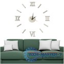 Zegar Ścienny naklejany DIY 3D regulowany rzymski srebrny 130cm