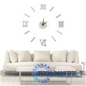 Zegar Ścienny naklejany DIY 3D regulowany rzymski srebrny 130cm