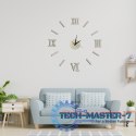 Zegar Ścienny naklejany DIY 3D regulowany rzymski srebrny 130cm