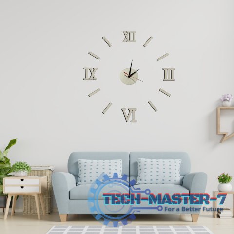 Zegar Ścienny naklejany DIY 3D regulowany rzymski srebrny 130cm Zegar Ścienny naklejany DIY 3D regulowany rzymski srebrny 130cm