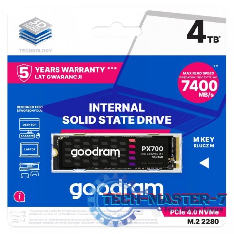 Dysk SSD GOODRAM PX700 4 TB (M.2 2280″ /4 TB /PCI Express /7400MB/s /6500MB/s)