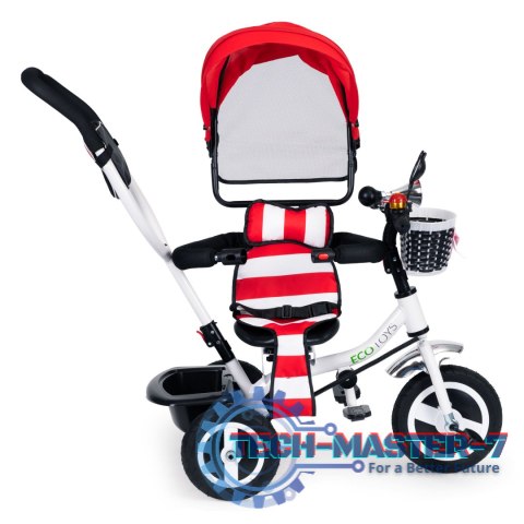Rower trójkołowy obracany daszek wytrzymałe gumowe koła czerwony ECOTOYS ECOTOYS Rower trójkołowy obracany daszek wytrzymałe gumowe koła czerwony ECOTOYS ECOTOYS