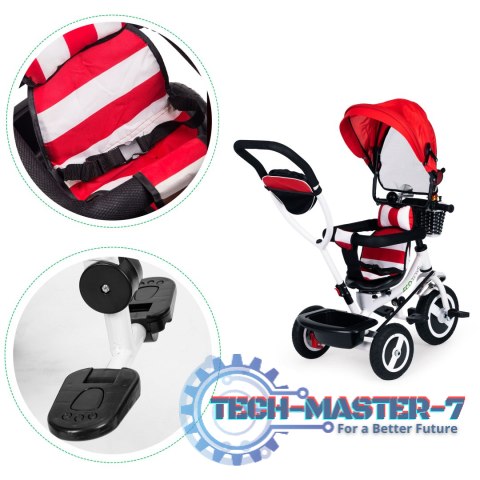 Rower trójkołowy obracany daszek wytrzymałe gumowe koła czerwony ECOTOYS ECOTOYS Rower trójkołowy obracany daszek wytrzymałe gumowe koła czerwony ECOTOYS ECOTOYS