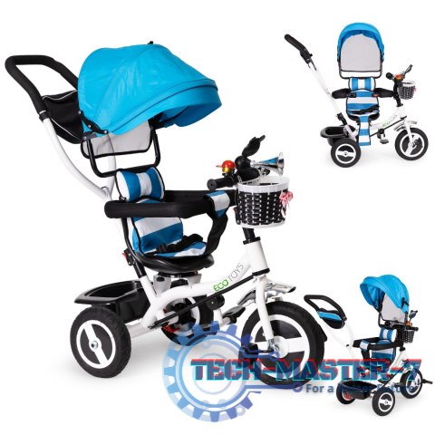 Rower trójkołowy obracany daszek wytrzymałe gumowe koła niebieski ECOTOYS ECOTOYS Rower trójkołowy obracany daszek wytrzymałe gumowe koła niebieski ECOTOYS ECOTOYS