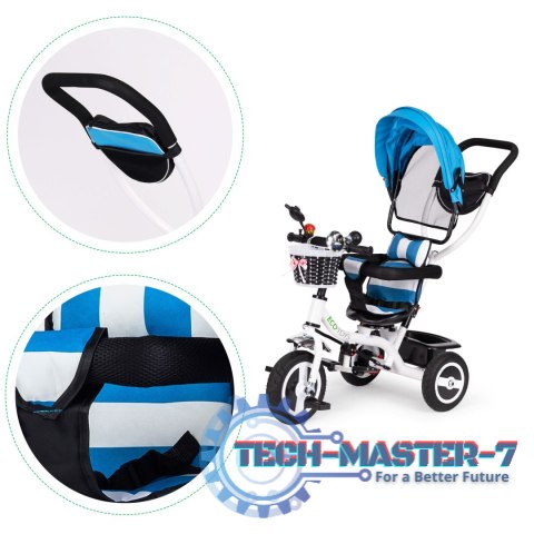 Rower trójkołowy obracany daszek wytrzymałe gumowe koła niebieski ECOTOYS ECOTOYS Rower trójkołowy obracany daszek wytrzymałe gumowe koła niebieski ECOTOYS ECOTOYS